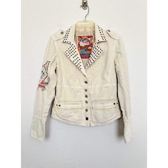 Johnny Was Biya Blazer Studded Embroidered White Y2k Bohemian Women's Size Small - Picture 2 of 16